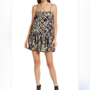 Free People Get A Clue Mini Dress in Black Combo Sz M Womens